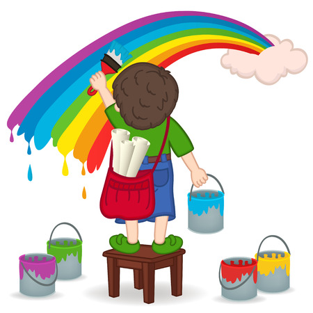 boy painting rainbowのイラスト素材