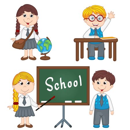 set of isolated school childrenのイラスト素材