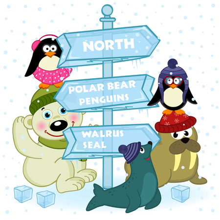 north animals near ice sign - vector illustration, epsのイラスト素材