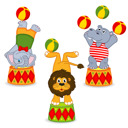 set of isolated animals in circusのイラスト素材