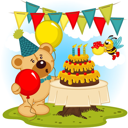 teddy bear celebrates birthdayのイラスト素材