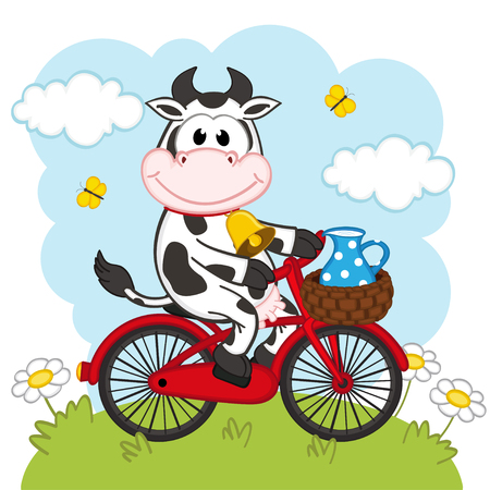 cow riding a bicycle with milkのイラスト素材