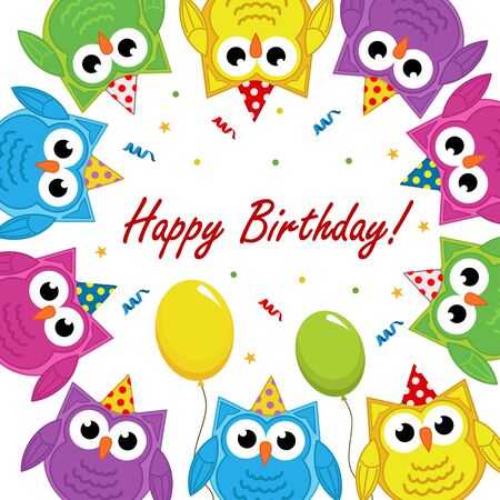 birthday card with owlsのイラスト素材