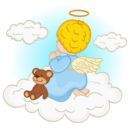 angel baby boy on cloudのイラスト素材