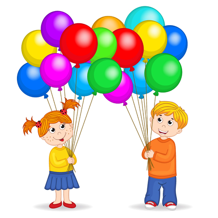 boy and girl holding balloonsのイラスト素材