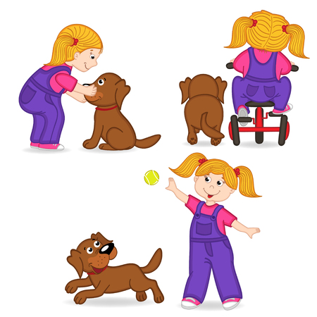 girl playing with dogのイラスト素材
