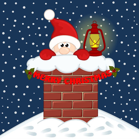 Santa Claus inside chimneyのイラスト素材