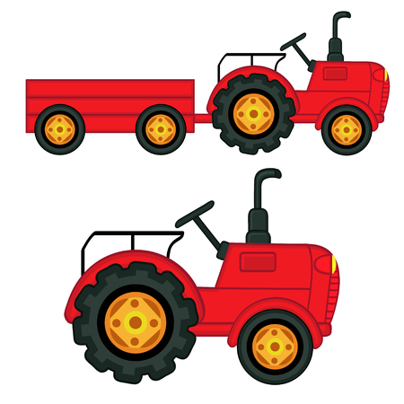 set of isolated tractor with trailer - vector illustrationのイラスト素材
