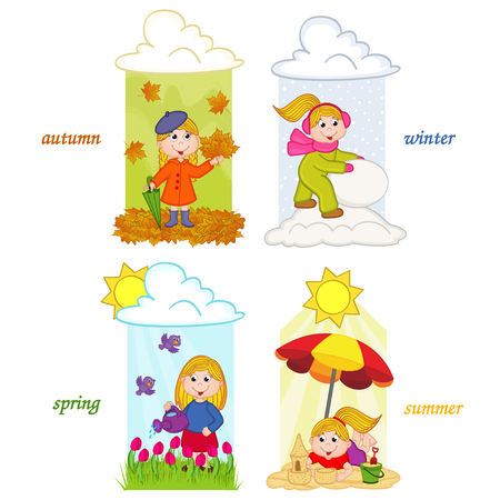 girl in four seasons of year - vector illustrationのイラスト素材