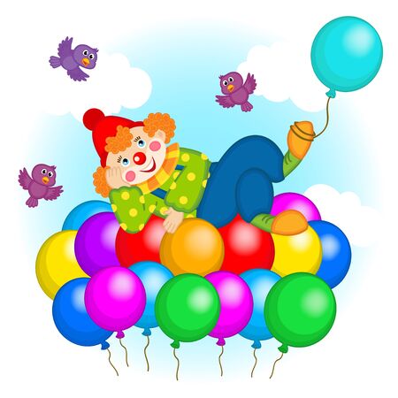 clown flying on balloons - vector illustration, epsのイラスト素材