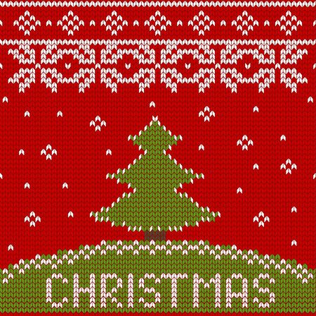 seamless knitted pattern with Christmas treeのイラスト素材