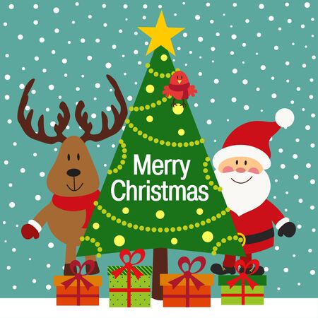 Christmas greeting card with Santa and deer - vector illustration, epsのイラスト素材