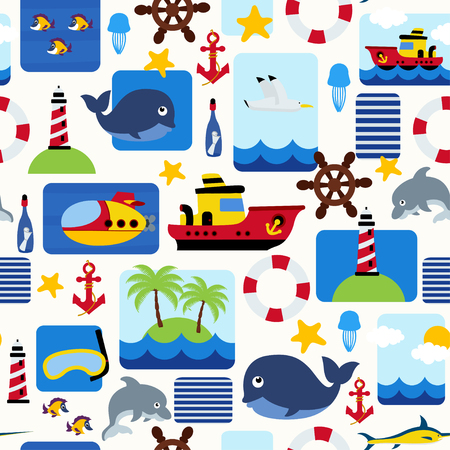 seamless pattern with sea elementsのイラスト素材