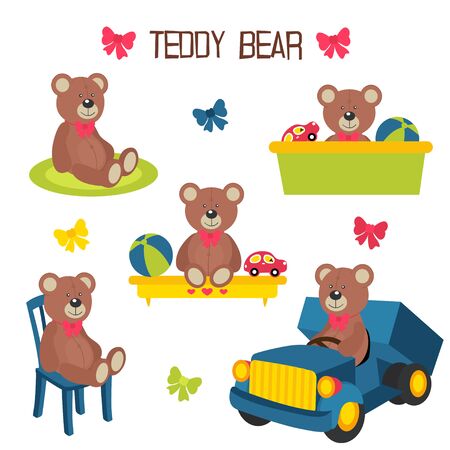 set of isolated teddy bearのイラスト素材