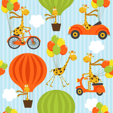 seamless pattern with giraffe on balloonsのイラスト素材