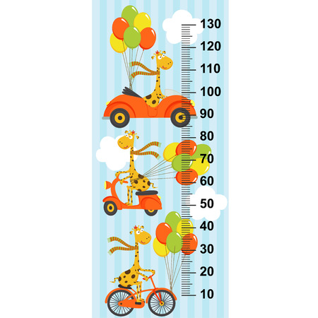giraffe flies in sky on bicycle, car, scooter (in original proportions 1: 4)のイラスト素材