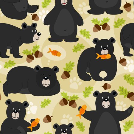 seamless pattern black bearのイラスト素材