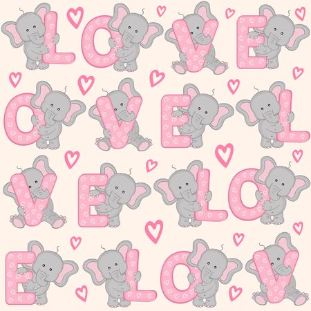 seamless pattern with cute valentine elephant - vector illustrationのイラスト素材