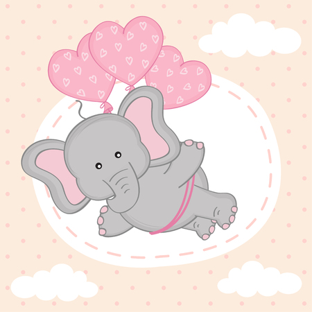 elephant is flying on balloons - vector illustration,のイラスト素材