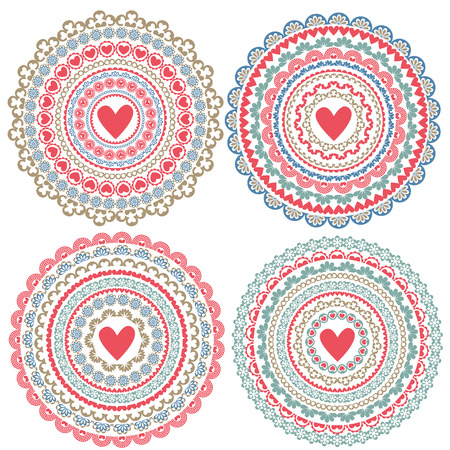 set of isolated mandalas on Valentines Day - vector illustration,のイラスト素材