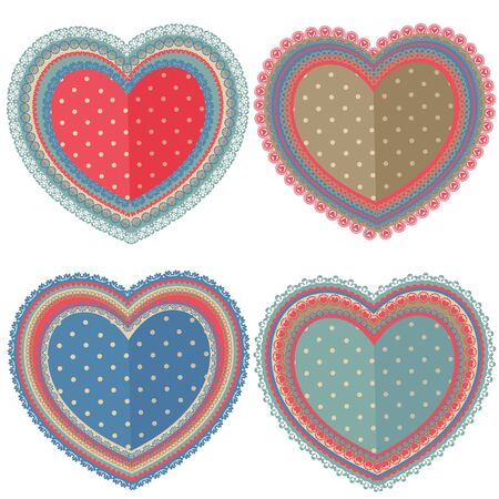 set of isolated vintage hearts - vector illustrationのイラスト素材