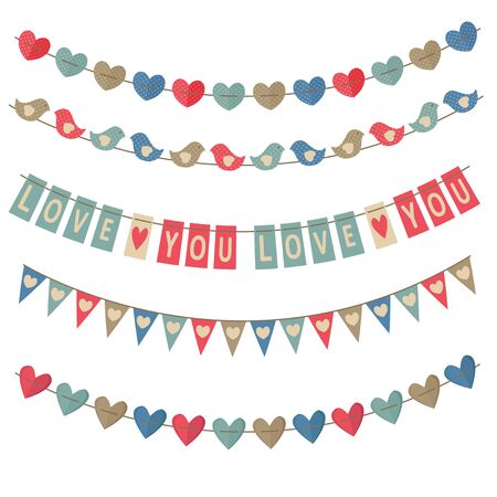 set of isolated vintage garlands on Valentines Day part 1 -のイラスト素材