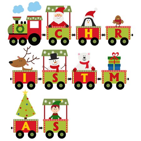 Christmas train with characters - vector illustration, epsのイラスト素材