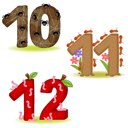 Set of numbers with number of animals from 10 to 12 - vector illustration,のイラスト素材