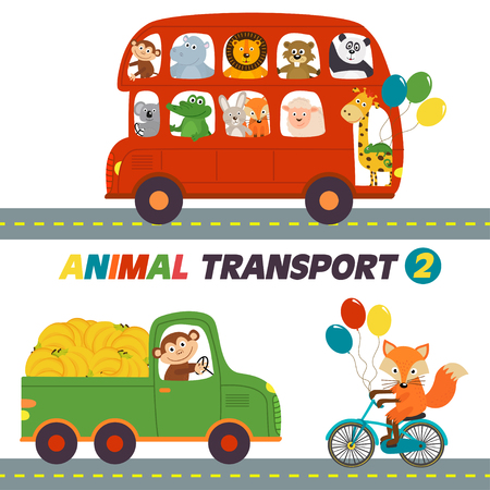 Set of isolated transports with animals part 2 - vector illustration, epsのイラスト素材