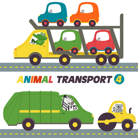 Set of isolated transports with animals part 4- vector illustration, epsのイラスト素材