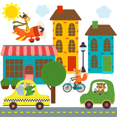 transport with animals in city - vector illustration, epsのイラスト素材