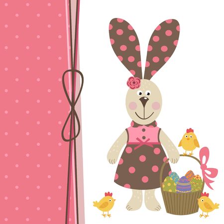 Happy Easter greeting card with bunny girl illustration.のイラスト素材