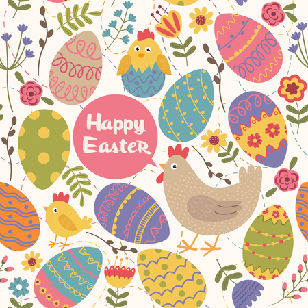 seamless pattern Happy Easter - illustration, epsのイラスト素材