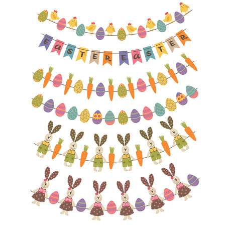 Set of isolated happy easter garland vector illustration.のイラスト素材
