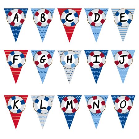 alphabet nautical garland A to O - vector illustration, epsのイラスト素材