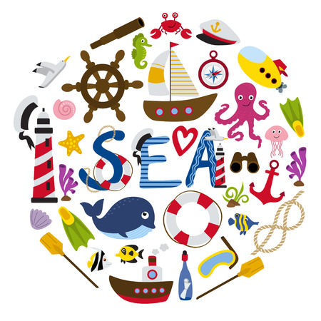 Nautical elements in form of circle- vector illustration, eps.のイラスト素材
