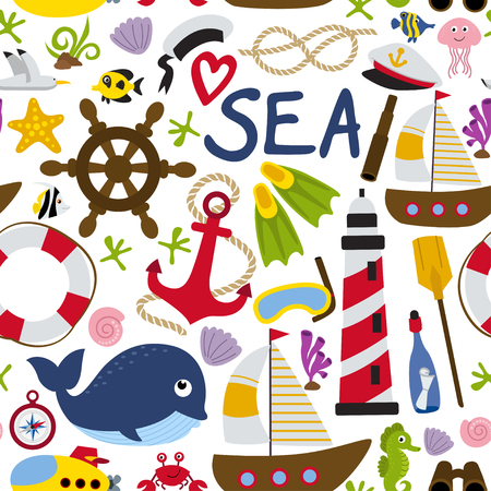 seamless pattern with nautical element - vector illustration, epsのイラスト素材