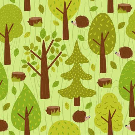 seamless pattern with hedgehog in forest - vector illustration, epsのイラスト素材