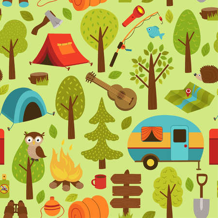 A seamless pattern with camping elements - vector illustration, epsのイラスト素材