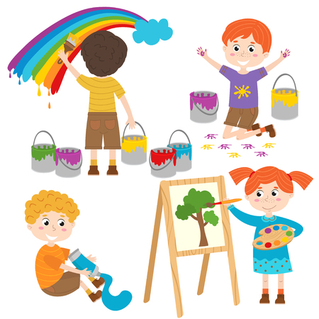 Set of isolated children artist part 2 - vector illustration, epsのイラスト素材