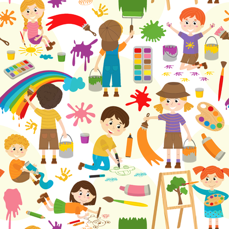 seamless pattern with drawing elements and characters - vector illustration, epsのイラスト素材