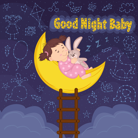girl sleeps on moon - vector illustration, epsのイラスト素材