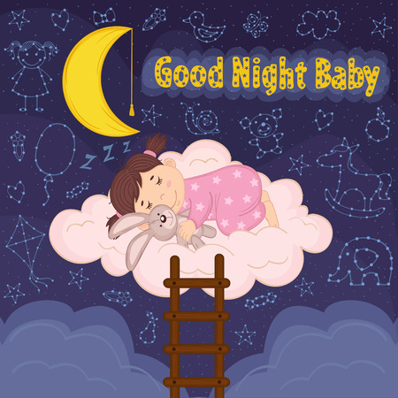 girl sleeps on cloud - vector illustration, epsのイラスト素材