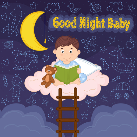 boy reads on cloud- vector illustration, epsのイラスト素材