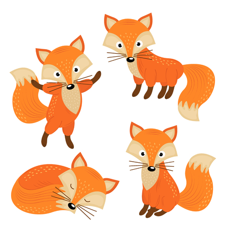 Set of isolated cute foxes part 2 - vector illustration, epsのイラスト素材