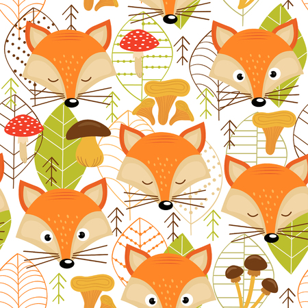 Seamless pattern with fox faces - vector illustration, epsのイラスト素材