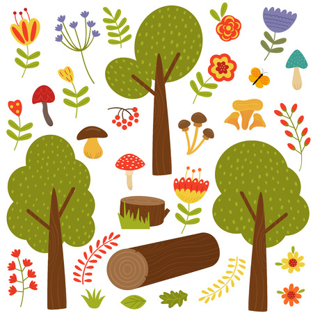 Set of isolated trees and plants - vector illustration, epsのイラスト素材