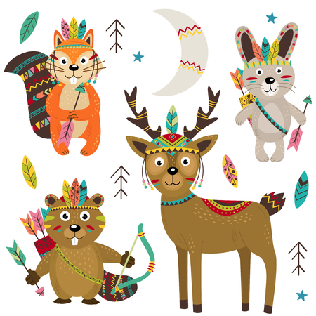 Set of isolated tribal animals part 2 - vector illustration, epsのイラスト素材