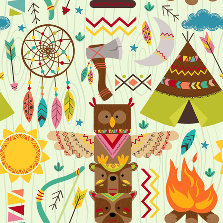 Seamless pattern with tribal elements - vector illustration, epsのイラスト素材