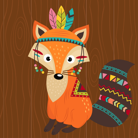 Tribal fox on a wooden background - vector illustration, epsのイラスト素材